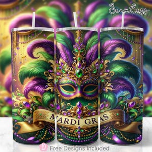 Mardi Gras 20oz Skinny Tumbler Wrap, Mardi Gras Mask Sublimation Design, Tumbler Wrap Template, PNG Digital Download