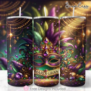 Mardi Gras New Orleans 20oz Skinny Tumbler Wrap, Festive Sublimation Design, Louisiana Tumbler Wrap Template, PNG Digital Download