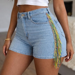 Fringe Denim Shorts - Etsy