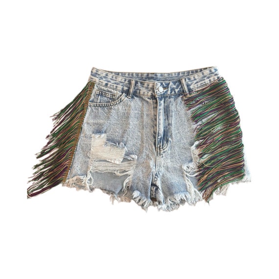 Mardi Gras Fringe Denim Shorts - Etsy