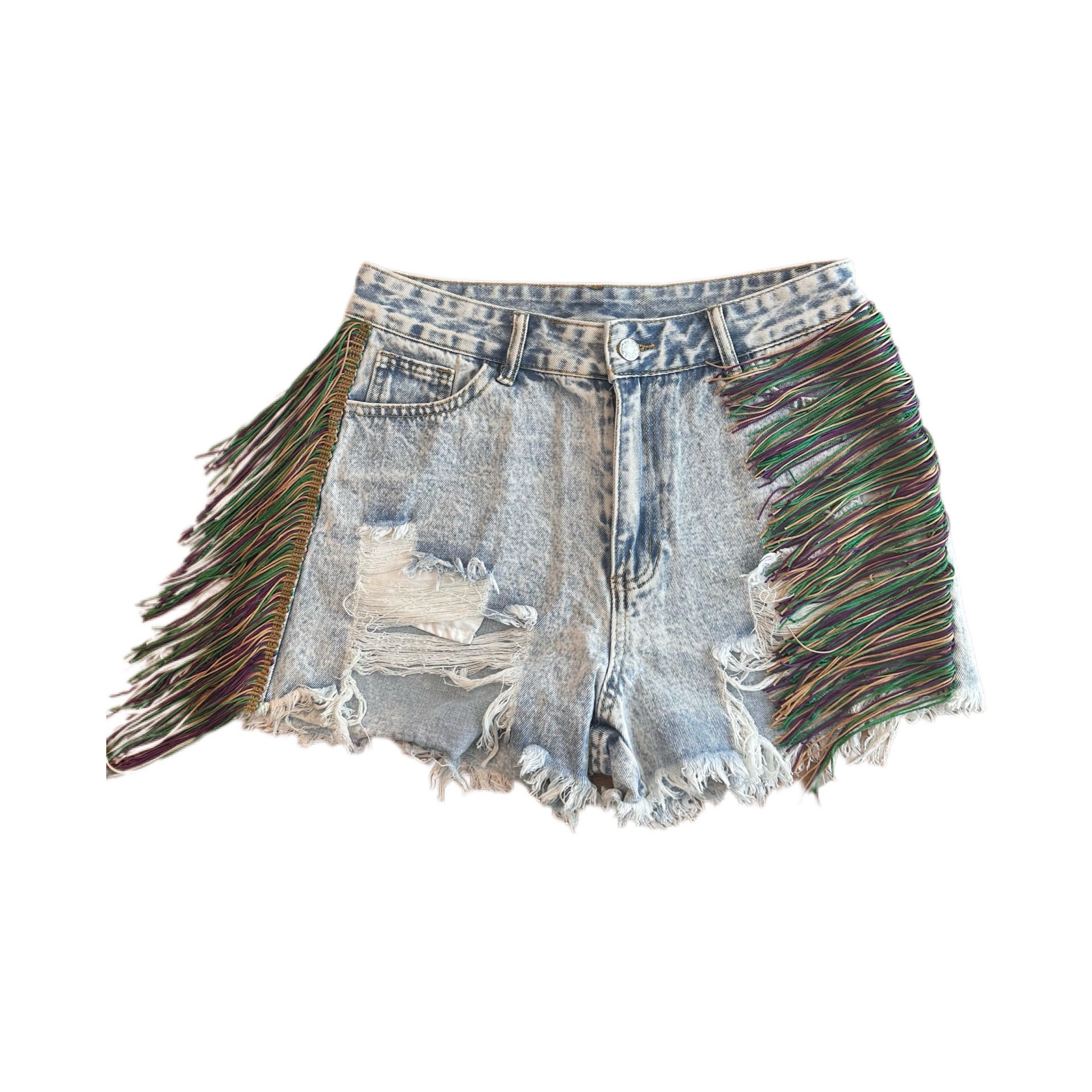 Mardi Gras Fringe Denim Shorts - Etsy