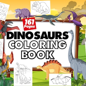 Dinosaur World: 161 Page Jumbo Coloring Adventure, Kids Art, Instant Download |3 Free Gift Coloring Book|