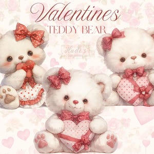 25 imágenes prediseñadas de osito de peluche lindo con corazón para el día de San Valentín, ositos de peluche románticos de acuarela, imagen PNG imprimible de San Valentín en rojo y rosa, creación de tarjetas