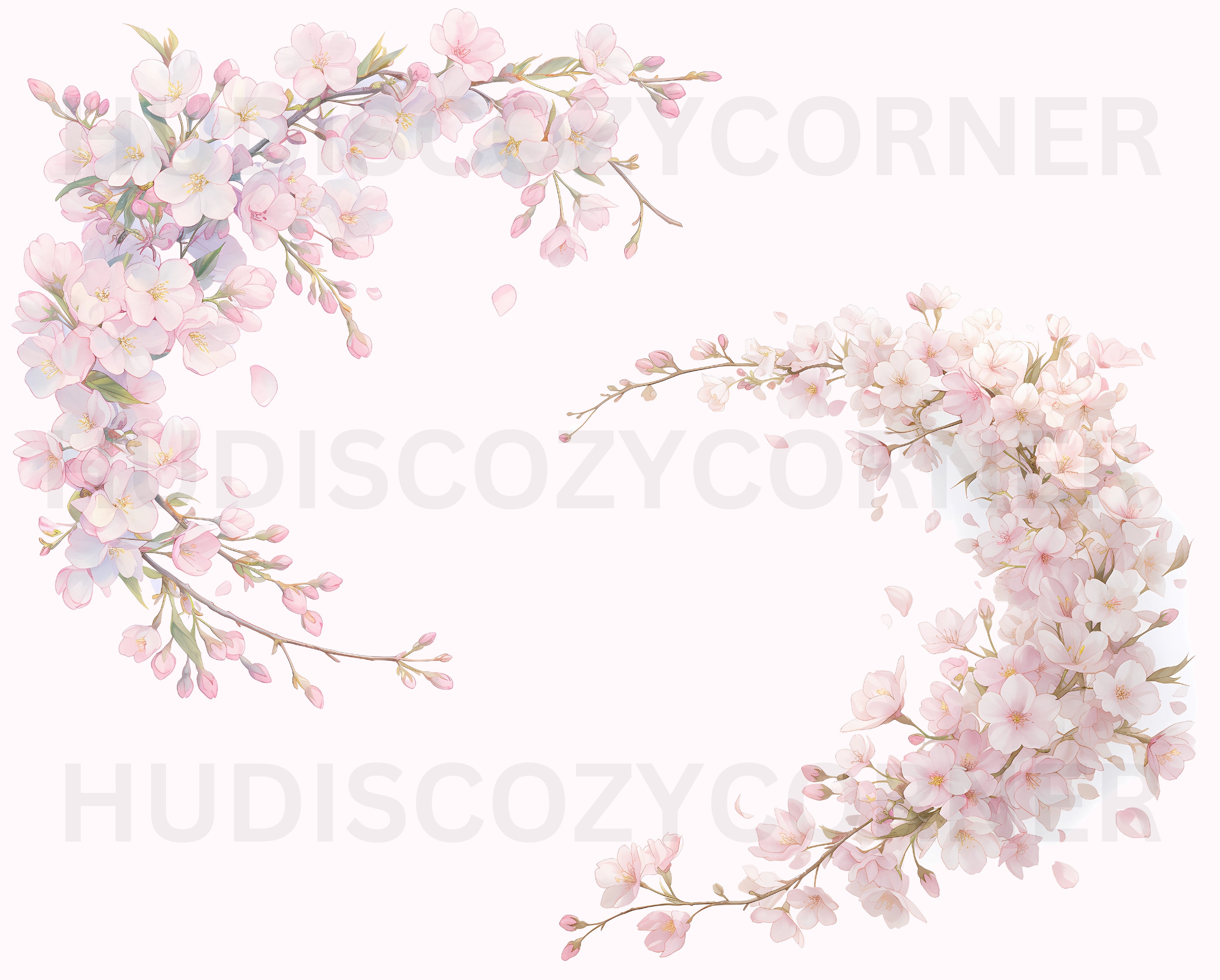 Sakura Boder 14 Watercolor Sakura Border Clipart, Cherry Blossom Decorative Corner ...