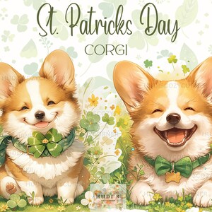 14 süße Corgis St Patricks Day Clipart Bundle, digitaler Download, hochwertige JPG, Hundeliebhaber, Kartenherstellung, Junk Journal, kommerzielle Nutzung