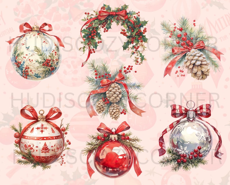 40 Christmas Elements Clipart, Watercolor Winter Christmas Ornaments ...