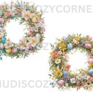 8 Easter Wreath Clipart, Watercolor Easter Egg Floral Spring Wreaths ...