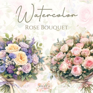 10 Aquarell Rosenstrauß Clipart, Muttertag rosa und weiße Rosen Bundle, druckbare JPG-Bilder für Geschenkkarten, Junk Journal, Scrapbooking