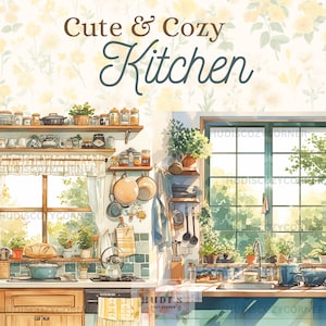 8 Cute & Cozy Kitchen Watercolor Clipart, High Quality PNG, Digital Image Downloads for Card Making Scrapbook, Paper Craft, Junk Journal