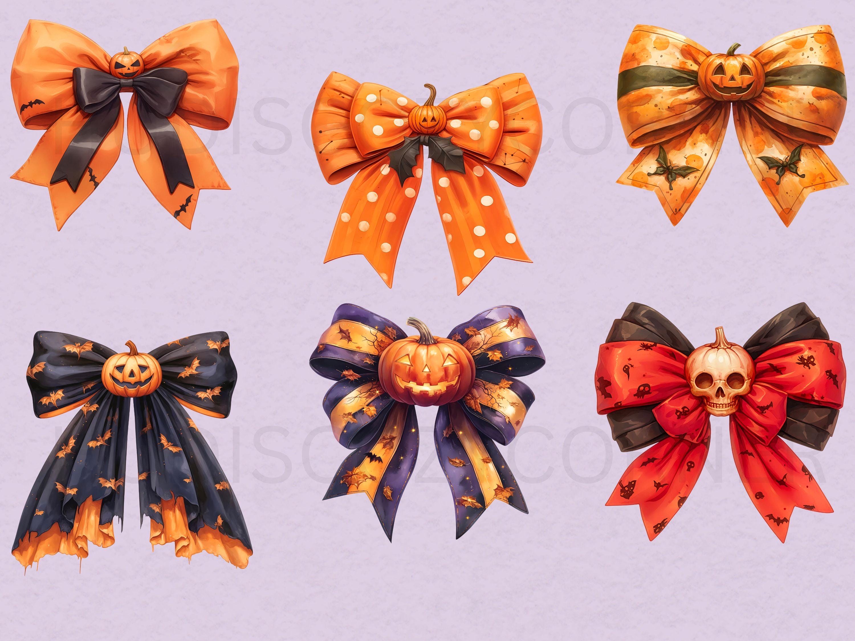 23 Halloween Bow Clipart Bundle, Watercolor Halloween Ribbon, Coquette ...
