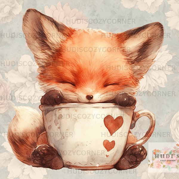 3 Sleeping Baby Fox Watercolor Clipart, Adorable Little Fox Bundle, High Quality Printable PNG, Paper craft, junk journals, Commercial use