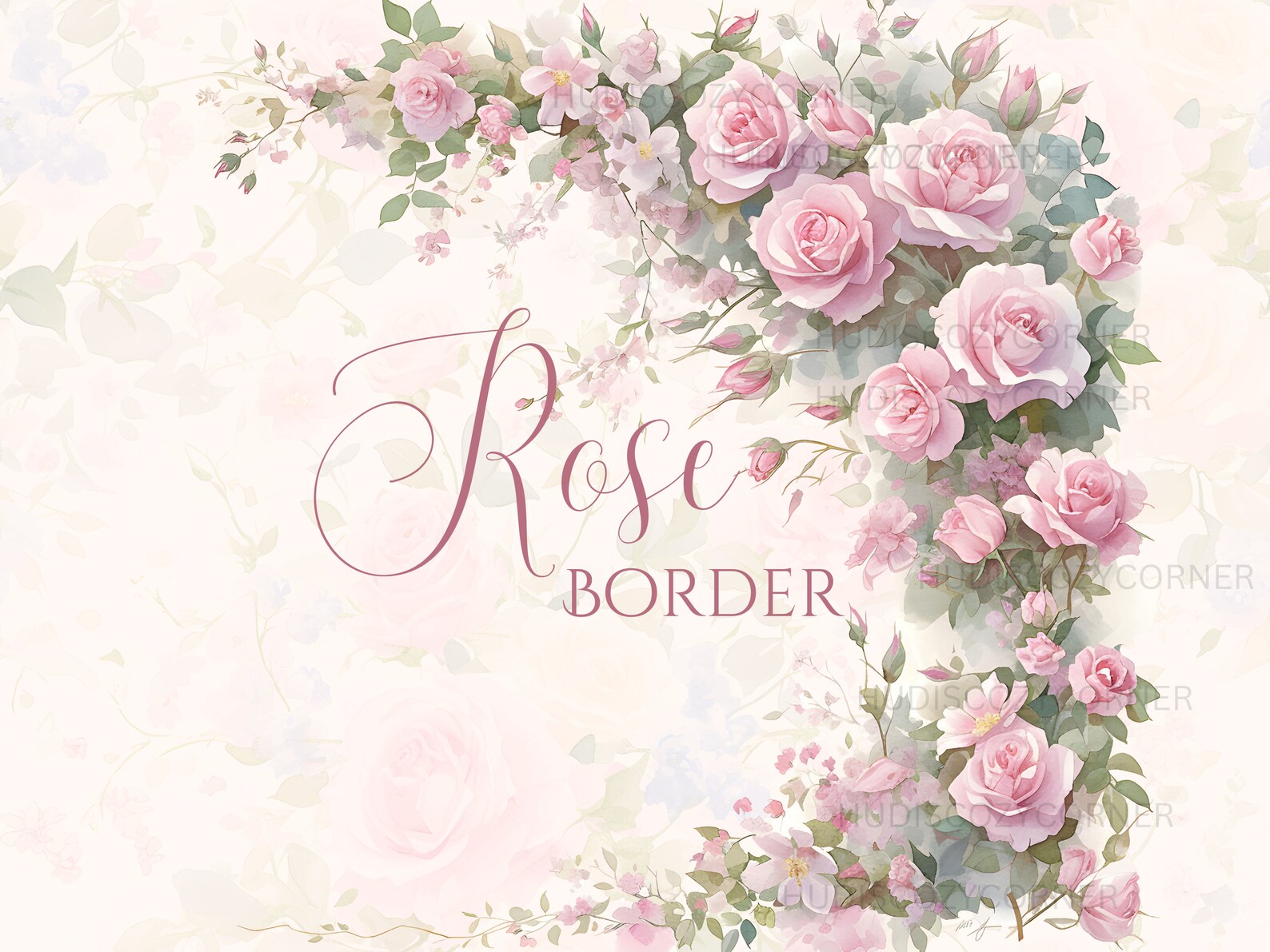 17 Rose Floral Border Clipart Bundle, Soft Watercolor Rose Flower ...