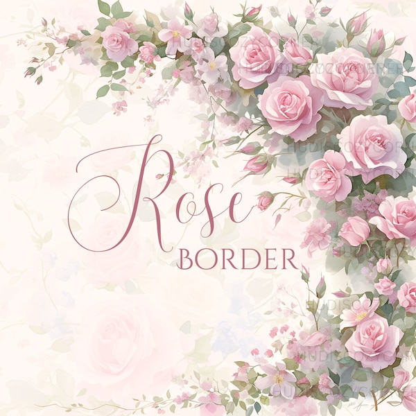 17 Rose Floral Border Clipart Bundle, Soft Watercolor Rose Flower Corners, Wedding JPG, Digital Download For Paper craft And Card Making