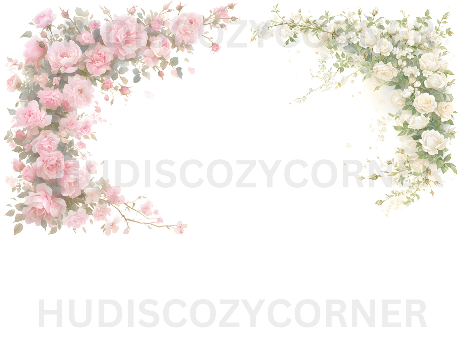 17 Rose Floral Border Clipart Bundle, Soft Watercolor Rose Flower ...