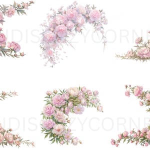37 Soft White and Pink Peony Floral Border Clipart, Watercolor Peonies ...