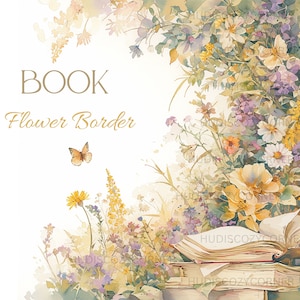 11 clipart de borda de livro floral em aquarela, pacote de canto de livros de flores em aquarela, imagens JPG para impressão, bordas de papelaria, uso comercial