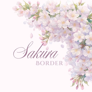 14 Clipart de borda de sakura em aquarela, canto decorativo de flor de cerejeira, JPG floral rosa para impressão para convite de casamento, download digital