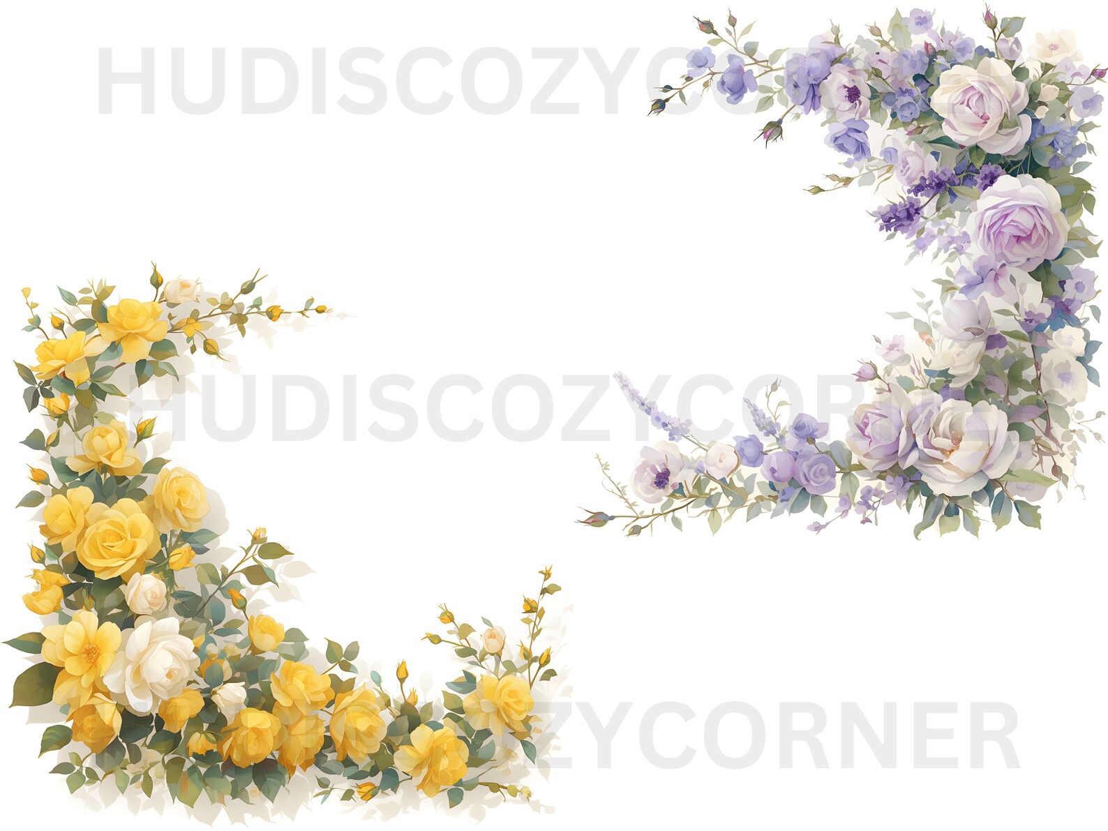 17 Rose Floral Border Clipart Bundle, Soft Watercolor Rose Flower ...