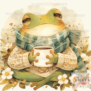 8 Aquarell gemütliche Frosch Clipart, Pullover und Tee, digitale JPG, Scrapbooking, druckbare Clipart, kommerzielle Nutzung, sofortiger digitaler Download