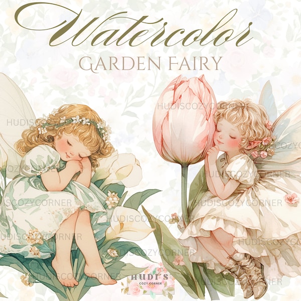 10 Vintage Garden Fairy, Watercolor Fairies Clipart Bundle, Printable Png Images, Nursery Design, Paper craft, Junk Journals, Commercial Use