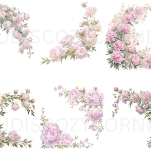37 Soft White and Pink Peony Floral Border Clipart, Watercolor Peonies ...