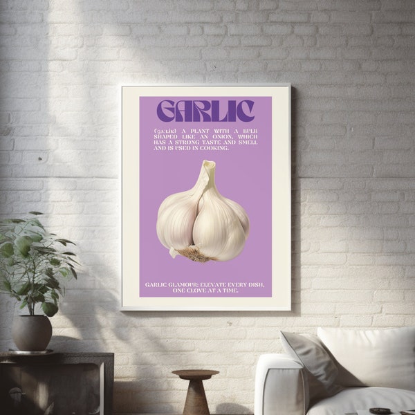 Aesthetic Kitchen Decor Garlic Art Print Kitchen Wall Art Cooking Poster Illustration Home Decor Digital Download