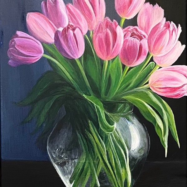 Bouquet de tulipes vibrant : Acrylique peint à la main