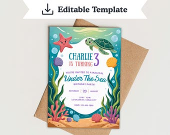 Under the Sea Birthday Invitation – Editable Canva Template | Ocean Animals Kids Party Invite