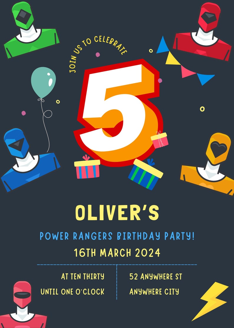 Custom Power Rangers Birthday Party Invitation | Kids Invite PDF - Etsy