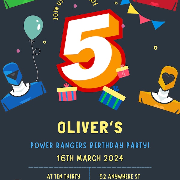 Kid's Power Rangers Birthday Party Invite (Customised)