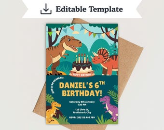Dinosaur Birthday Invitation – Dino Party Invite | Editable Canva Template, Printable 5x7 (Instant Download)