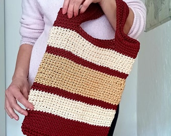 Handmade Crochet Bag, Colorful Summer Handbag, Medium-sized Market Tote, Two Handles Shopping Bag, Gift for Women