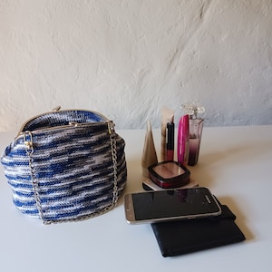 Crochet Clutch: Handmade Colorful Cosmetic Bag with Silver Clasp