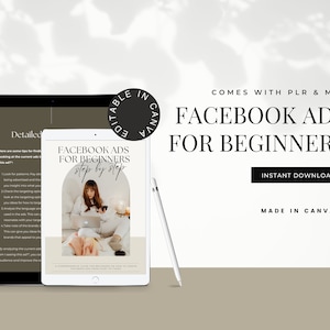 Facebook Ads for Beginners eBook | Step-by-Step Guide + 10 Free Facebook Ad Templates | Editable Social Media Ads | Master Resell Rights