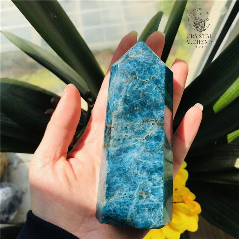 Pointstone Form Natural Large Blue Apatite Crystal Pointstone, Obelisk Quartz Wand ...