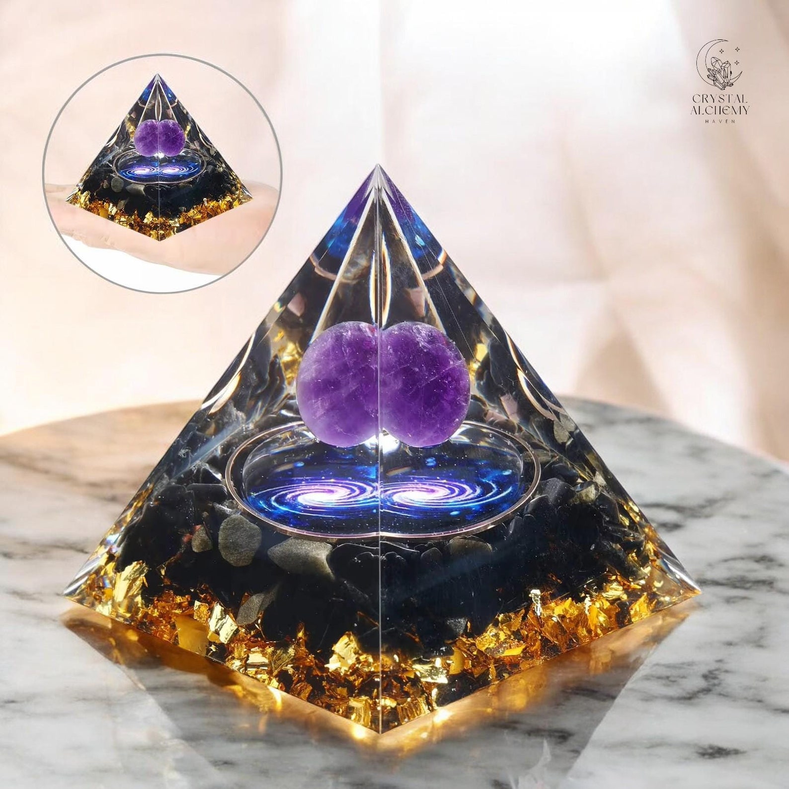 Orgone Pyramid for Positive Energy, Amethyst Crystal Sphere Pyramid ...