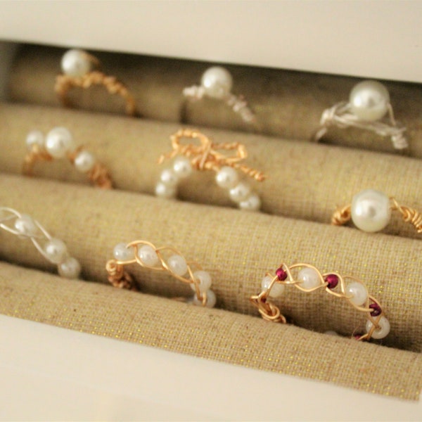 Pearl rings | Wire wrap rings | Braided wire rings | Dainty pearl ring