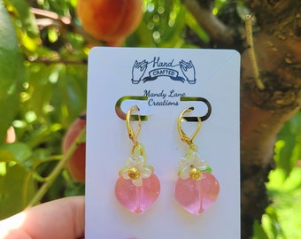 Peach earrings | peach drop earrings | peach flower earrings