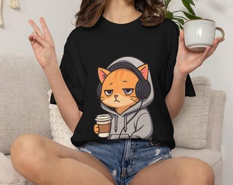 Grumpy Cat-koffieshirt, oranje tabby hoodie grafisch T-shirt, herkenbare studentenkleding