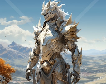 White Dragon Knight Download: Digital Art, Instant Downloadable Wallpaper, Downloadable Fantasy Art, Digital Poster, Dragon Art, Mythology