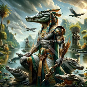 Sobek Download: Digital Art, Instant Downloadable Wallpaper, Downloadable Fantasy Art, Digital Poster, Egyptian Mythology Art, Gods