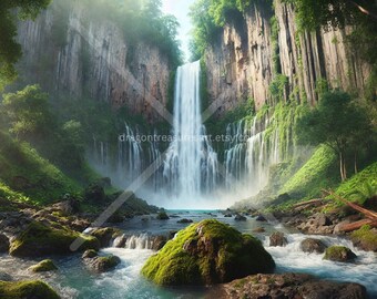 Waterfall Download: Digital Art, Instant Downloadable Wallpaper, Downloadable Landscape Art, Digital Poster, Art, Nature