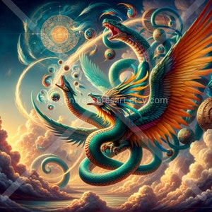 Quetzalcoatl Download: Digital Art, Instant Downloadable Wallpaper, Downloadable Fantasy Art, Digital Poster, Aztec Mythology Art