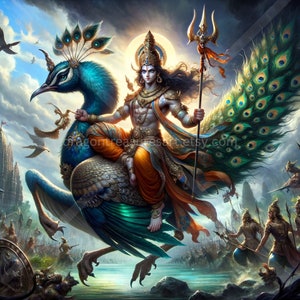 Kartikeya Download: Digital Art, Instant Downloadable Wallpaper, Downloadable Fantasy Art, Digital Poster, Hindu Art, Mythology