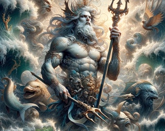 Poseidon Download: Digital Art, Instant Downloadable Wallpaper, Downloadable Fantasy Art, Digital Poster, Greek Mythology Art, Gods