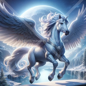 Snow Pegasus Download: Digital Art, Instant Downloadable Wallpaper, Downloadable Fantasy Art, Digital Poster, Beast Art, Mythology