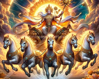 Surya Download: Digital Art, Instant Downloadable Wallpaper, Downloadable Fantasy Art, Digital Poster, Hindu Art, Mythology
