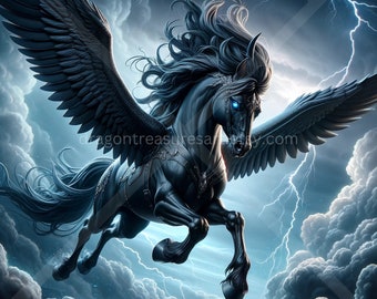 Dark Pegasus Download: Digital Art, Instant Downloadable Wallpaper, Downloadable Fantasy Art, Digital Poster, Beast Art, Mythology