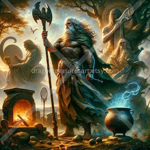 Dagda Download: Digital Art, Instant Downloadable Wallpaper, Downloadable Fantasy Art, Digital Poster, Celtic Art