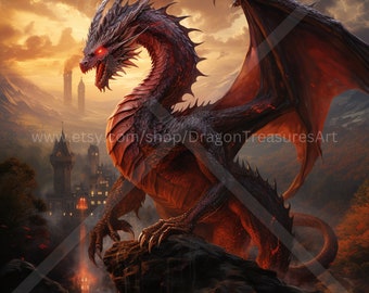 Fiery Chaos Dragon Download: Digitale Kunst, sofort herunterladbare Tapete, herunterladbare Fantasy Kunst, digitales Poster, Drachenkunst, Mythologie